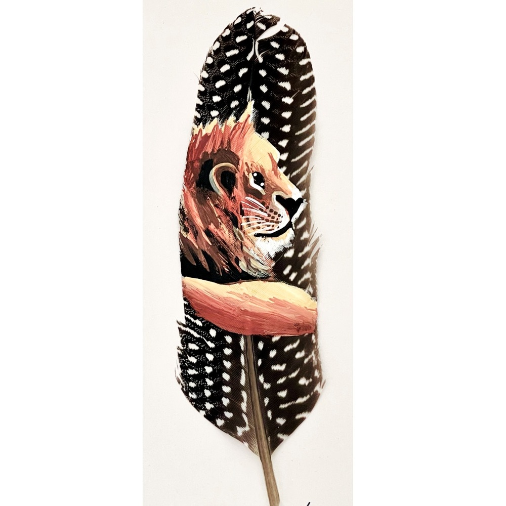 Feather Hand painted lion